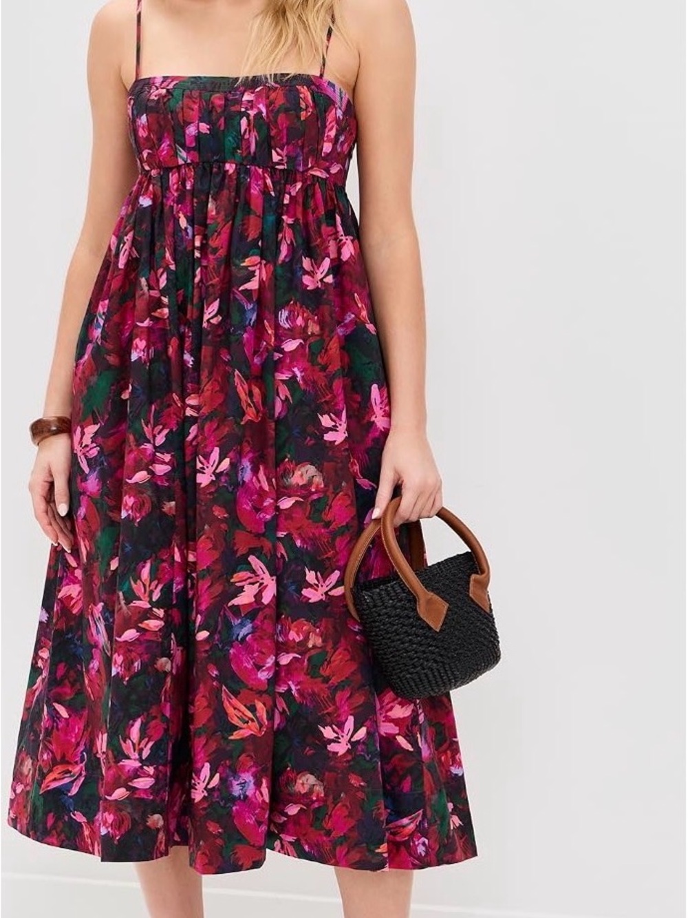 Ulla Johnson Pink Floral Midi Spaghetti-Strap Dress - Picture 1 of 4